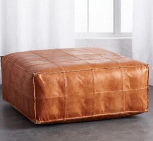 Leather Goat Pouf Ottoman Footstool Pouffe Moroccan Handmade Boho New Genuine - Picture 1 of 7