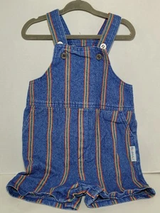 Vintage Healthtex Baby Toddler Denim Shortalls Rainbow Stripe 24 Month Boy Girl - Picture 1 of 10