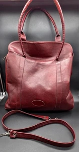 Vintage Leder Handtasche Bordeaux Ledertasche Damentasche Retro Schultertasche - Bild 1 von 12