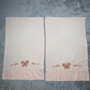 Vintage Stevens Pillowcases Standard Floral Butterfly Embroidered USA Set of 2 - Picture 1 of 15