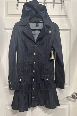 Y2K Vintage Roca Wear  Denim Coat Dress Sz M Removable Hood Teens/Young Adult - Image 1 of 4