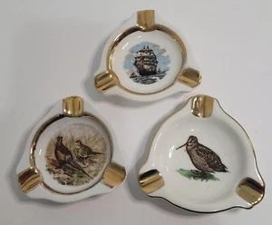 Vintage Bayreuth Porcelain Three (3) Personal Ashtrays Made in Germany Ship Bird - Picture 1 of 20