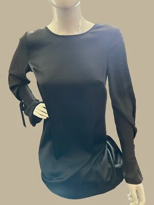 NUEVO SIN ETIQUETAS Mujer Mossimo Negro, Plateado Detalle Anillo Con Corbata. Manga Larga, X-PEQUEÑO Foto 1 de 4