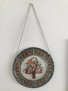 Hinterglasmalerei, Blumenmotiv, Fensterbild, Bleiverglasung, Naive Malerei - Bild 1 von 6