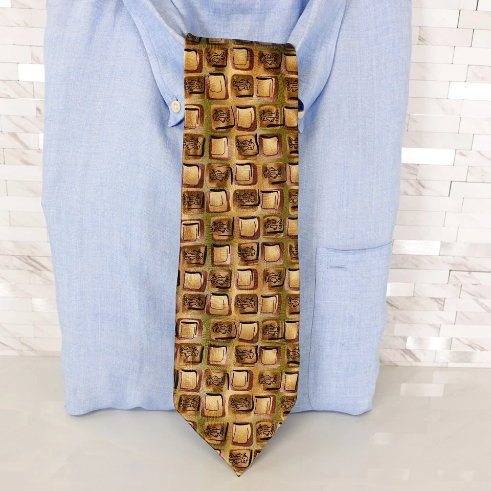 Corbata Jerry Garcia para Hombre Marrón Seda Abstracta Extra Larga Edición Limitada Ancha Foto 1 de 4