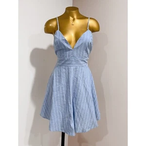 Lovely Day Women's Blue Striped Deep V-neck Backless Fit & Flare Dress Size M - Picture 1 of 8