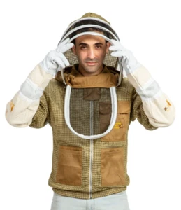 Massive Bee Store -- Beekeeping Ventilated Jacket with Fencing Veil Khaki - Picture 1 of 8