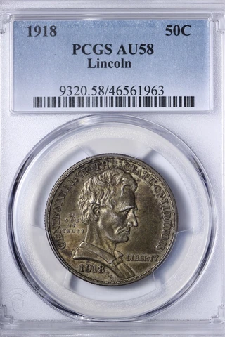 1918 Lincoln - Illinois Half Dollar PCGS AU58 Rich Toning OCFQ Cover