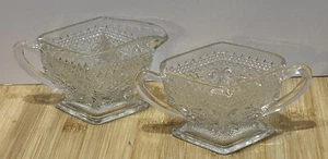 Vintage Indiana Tiara Clear Depression Glass Creamer & Sugar Diamond Shape - Picture 1 of 17