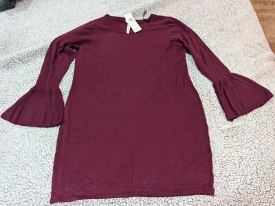 NY Collection Burgundy  Long Bell Sleeve Women Sweater Dress-XL - "New w/Tags" - Image 1 of 4