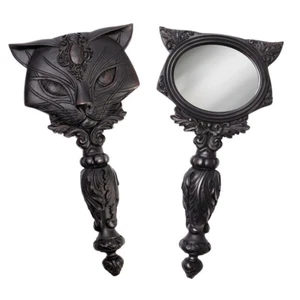Black: Alchemy Gothic Vault Sacred Cat Witch Familiar Feline Hand Vanity Mirror - Picture 1 of 6