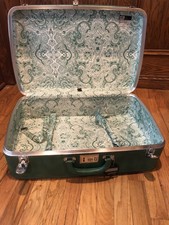 Vintage Green VENTURA Vinyl Suitcase 24” Paisley Lining Combination Lock