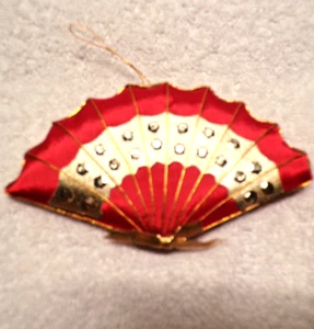 Red/Gold Fabric Geisha Fan Christmas Ornament  #A - Picture 1 of 2