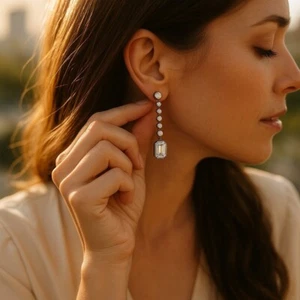 Pendientes colgantes Believe by Brilliance para mujer enchapados en plata fina circonita cúbica - Imagen 1 de 8