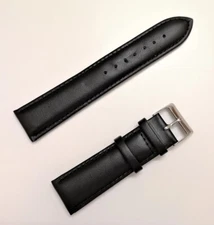 Correa De Piel Legitima Para Reloj - 22 mm - Hebilla De Metal - Negro CNL222