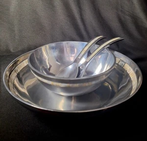 Mother of Pearl and Aluminum Serving Bowls with Matching Utensils, Vintage, 1983 - Picture 1 of 9