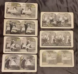 Konvolut 7 antike Stereographen Stereoview Mrs Newlyweds neue französische Köchin "Serie" - Bild 1 von 18