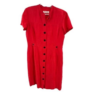 Dana Buchman 12 100% silk button front red shirt dress business vintage 80s - Picture 1 of 8