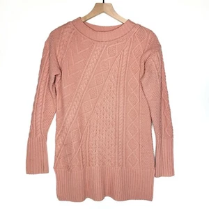 Maglione tunica J.Crew Lonnie maglia cavo XS rosa misto lana pescatore pullover - Foto 1 di 9