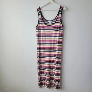 CLUB MONACO women's Rib Knit Midi Summer Dress sz L Striped Multicolor - Picture 1 of 7