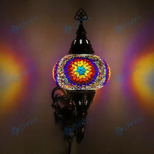 Mosaico turco marroquí multicolor Tiffany lámpara de pared grande globo - Imagen 1 de 7