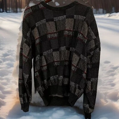 Suéter Jantzen De Colección Para Hombres L Negro Cuadros Años 80 Abuelo Algodón Hecho en EE. UU. Foto 1 de 4