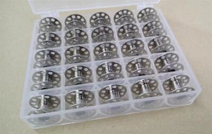 25 Spulen für W6 Nähmaschinen (Metall) + Spulenbox - Bild 1 von 1