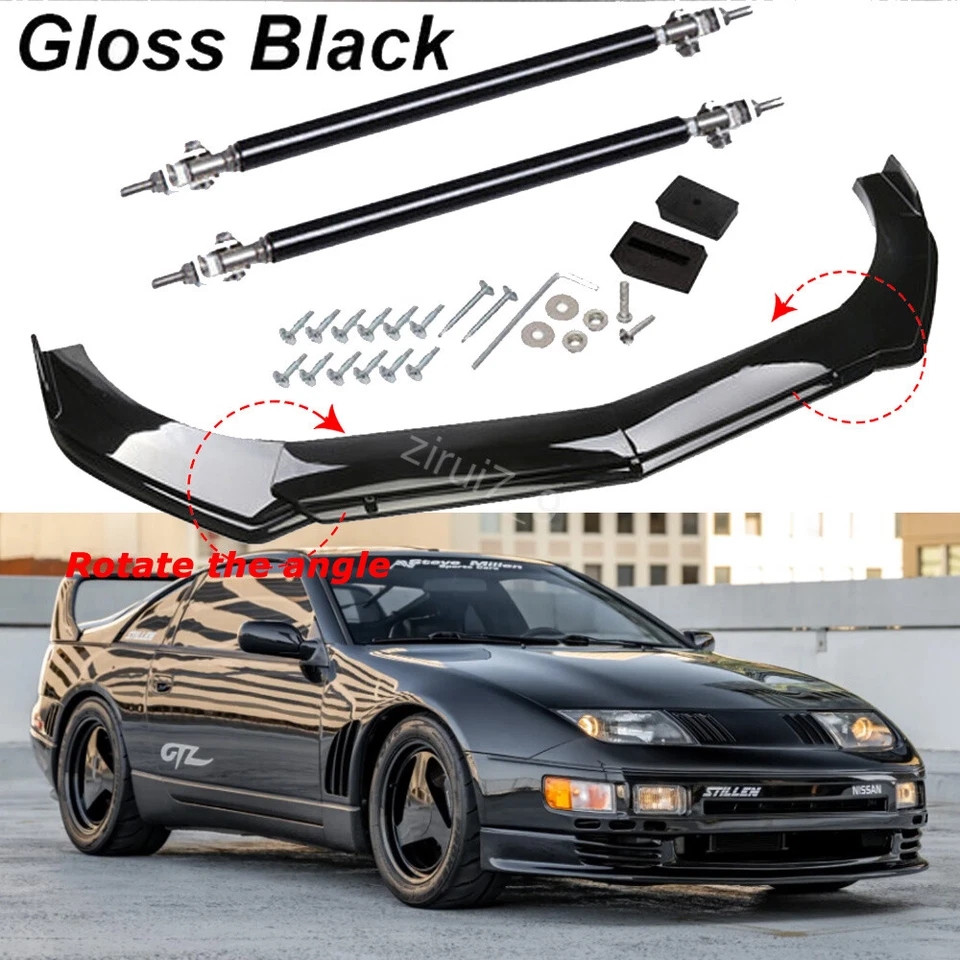 For Nissan 300ZX 1990-1996 Gloss Black Front Bumper Lip Splitter Spoiler + Rods - Image 1 of 4