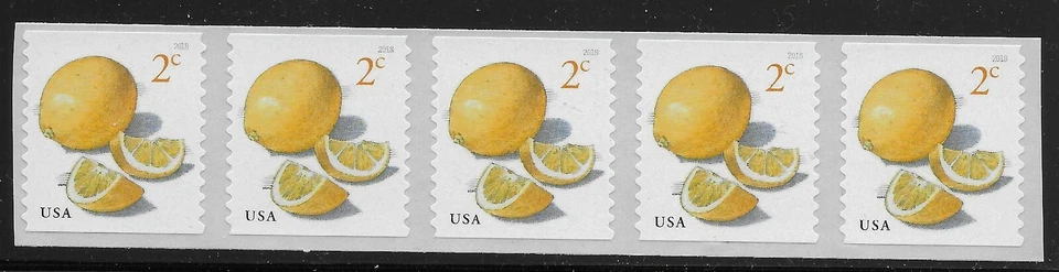 US Scott #5256, Coil of 5 2018 Lemons VF MNH - Image 1 of 1