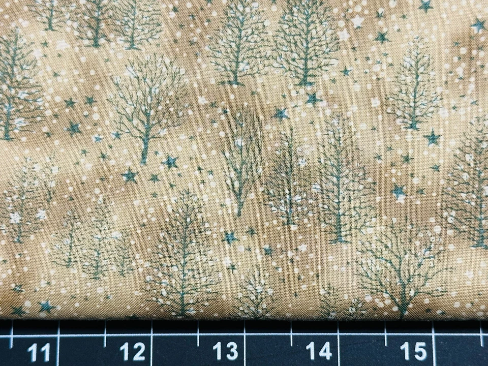 Tina Chatarra 9"x21" Invierno Árbol Bosque Madera Estrella Navidad Nieve TELA ALGODÓN Foto 1 de 1