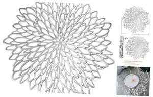 Silver Round Placemats for Dinner Table Set of 6 Hollow-Out Vinyl Place Mats - Picture 1 of 8