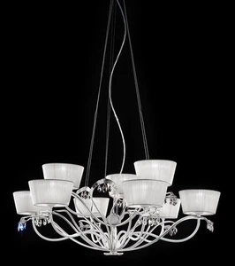 Lampadario a sospensione classico con cristallo argento e paralume bianco - Foto 1 di 1