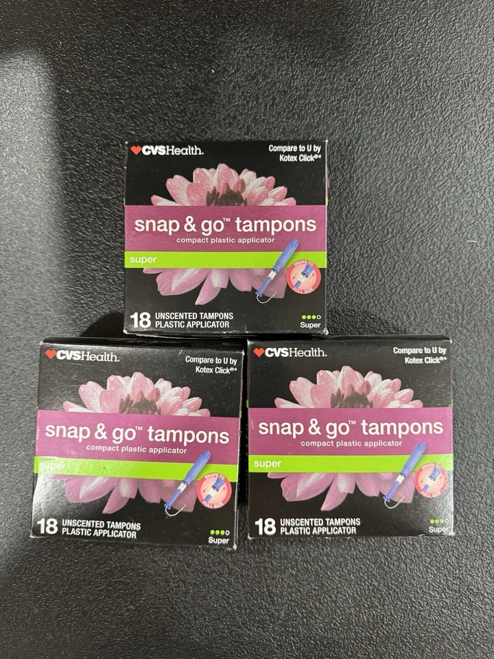 ¡¡Pack de 3!! Tampones CVS Snap & Go. Aplicador de plástico compacto Super. 18 cada caja  Foto 1 de 1