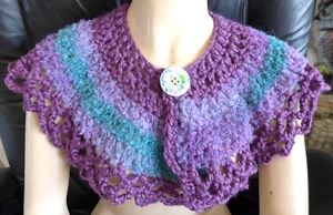 Hecho a mano cuello de ganchillo bufanda abrigo chal botones multicolores suave capelet regalo - Imagen 1 de 17