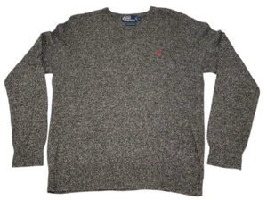 Vintage Polo Ralph Lauren grau VNeck Pullover 100% Lammwolle Pulli rot Pony L - Bild 1 von 5