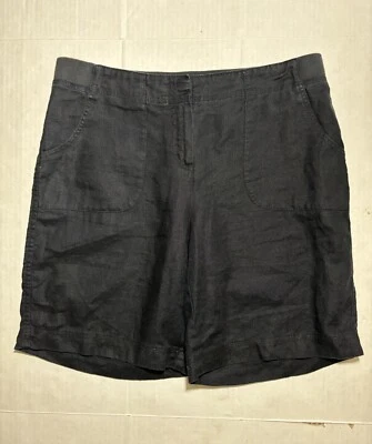 Pantalones Cortos J Jill Lino Bolsillos Pull On Negro Talla 10 Usados en Excelente Condición Foto 1 de 4