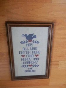 Framed Cross Stitch Sampler May All Who Enter Here Find Peace And Harmony - Picture 1 of 2