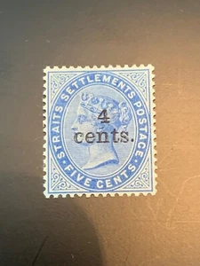 Straits Settlements Briefmarke QV #89 4C auf 5c grün, MH - Bild 1 von 1