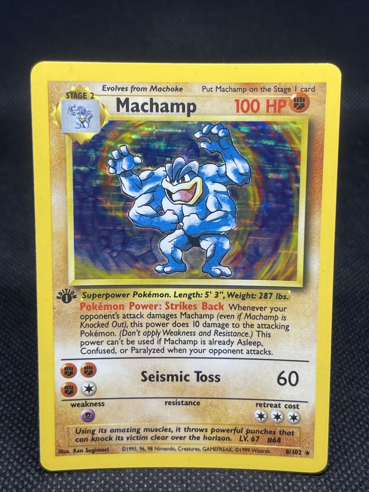 1999 Pokemon Base Set Machamp 1st Edition 8/102 Moderately Played