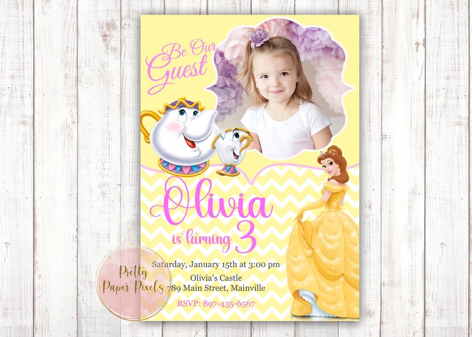 Princess Belle Birthday Party Invitation, Beauty Beast, Digital or Printed - Image 1 of 1