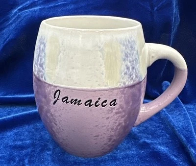 16 oz  Ceramic Pottery Coffee  Cup Jamaica Mug White Purple Pattern - Imagem 1 de 4