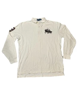 Polo Big Pony Shirt Herren L Rugby Vintage Ralph Lauren Langarm Creme Braun - Bild 1 von 4