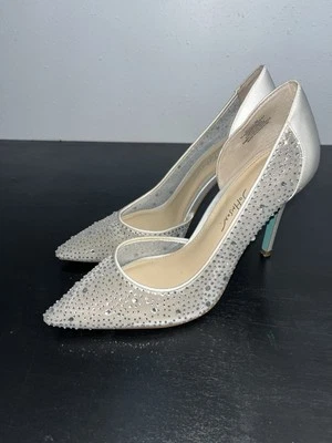 Betsey Johnson womens rhinestone bridal heel wedding shoe sparkle size 8 - Image 1 of 4