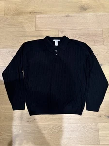 Geoffrey Beene Ribbed Quarter Button Up Sweater - Black (Men's X-Large) - Picture 1 of 5