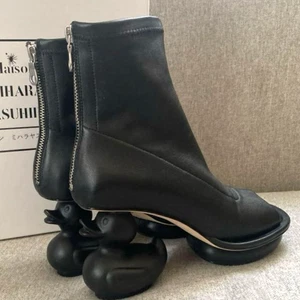 Maison Mihara Yasuhiro Duck Heel Boots Black Leather Open Toe Size 38 / US 7 - Picture 1 of 8