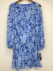 American Living size 10 Women’s Blue Floral Split Sleeve Shift Dress NWT - Picture 1 of 9