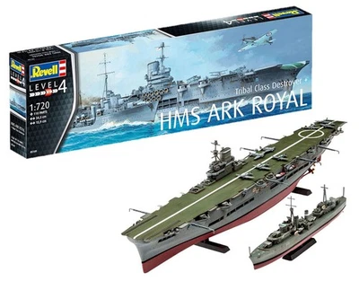 German Level 1/720 Royal Navy HMS Ark Royal & Tribal Class Destroyer Plastic Mod - Image 1 of 4