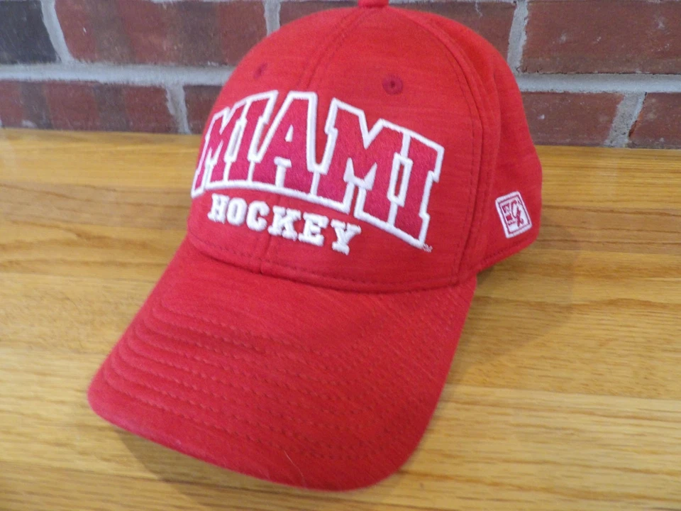 THE GAME NCAA MIAMI OF OHIO REDHAWKS HOCKEY RED FLEX FITTED HAT OSFM - Image 1 of 4