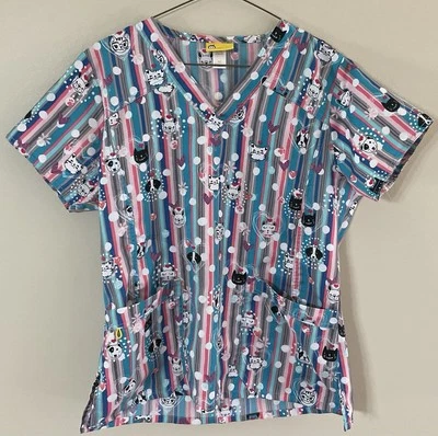 WonderWink Dog Cat Print Women’s M Scrub Top - Image 1 of 4