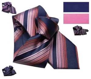 Cravatta blu a righe rosa multiriga vari blu rosa fucsia millerighe strette fini - Picture 1 of 20
